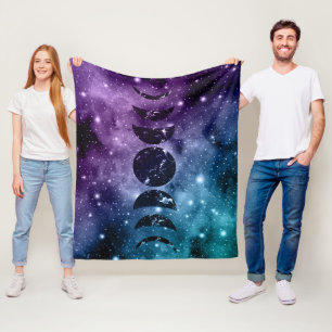 Purple Teal Galaxy Nebula Dream Moon Phases #1 Fleece Blanket