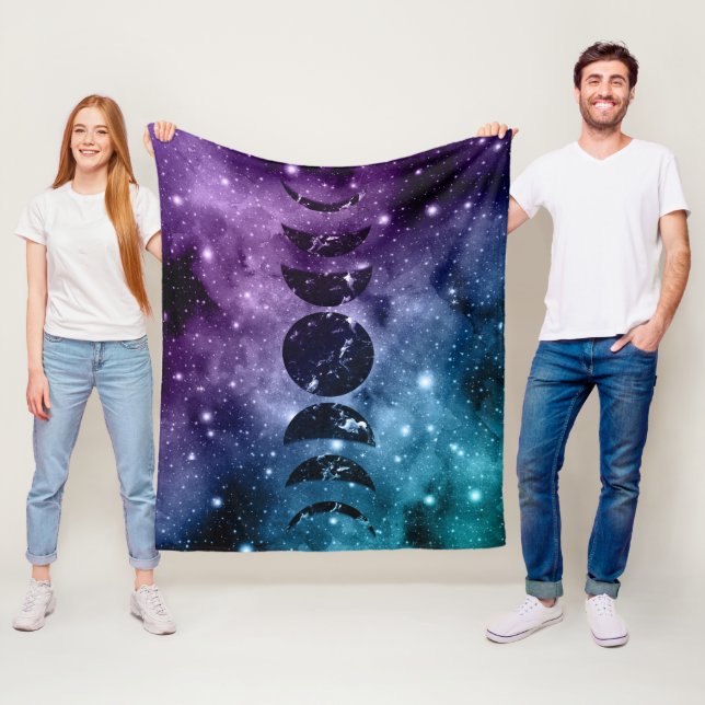 Purple Teal Galaxy Nebula Dream Moon Phases #1 Fleece Blanket (In Situ)