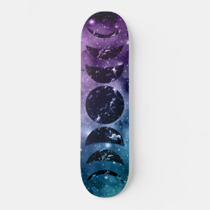 Purple Teal Galaxy Nebula Dream Moon Phases #1 Skateboard