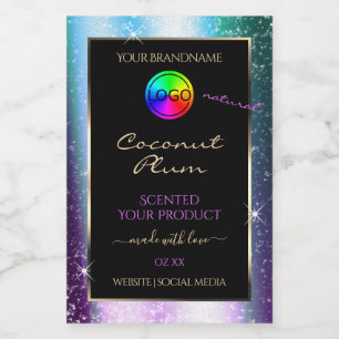 Purple Teal Glitter Frame Product Label with Logo