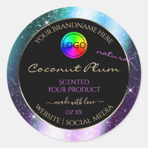 Purple Teal Glitter Frame Product Label with Logo
