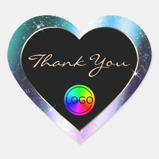 Purple Teal Glitter Frame Thank You with Logo Heart Sticker (Front)