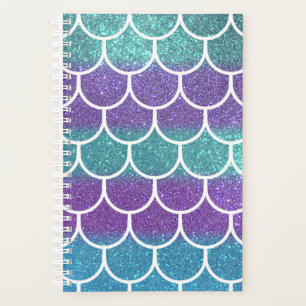 Purple Teal Glitter Mermaid Scallop Scale Pattern Planner