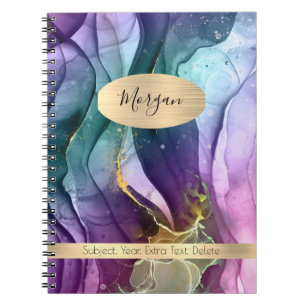 Purple, Teal, Gold Ink Abstract Name/Subject Notebook