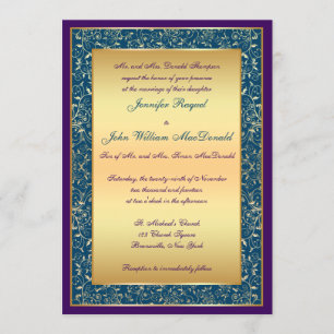 Purple Teal Gold Ornate Scrolls Wedding Invite