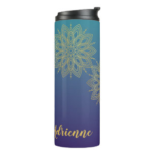 Purple Teal Gradient Faux Gold Mandala Thermal Tumbler