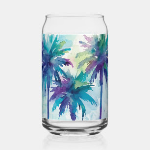 Purple Teal Green Palm Trees Can Glass