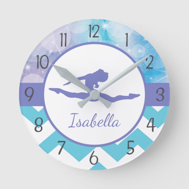 Purple Teal Gymnastics Wall Clock (Front)
