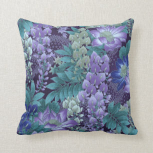 Purple & Teal Jungle Flowers Cushion