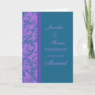 Purple Teal Just Married Announcement Card