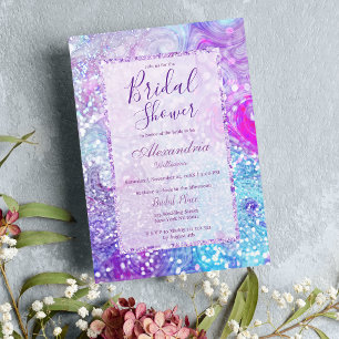 Purple teal lavender marble glitter Bridal Shower  Invitation