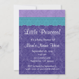 Purple Teal Little Princess Girl Baby Shower S209 Invitation