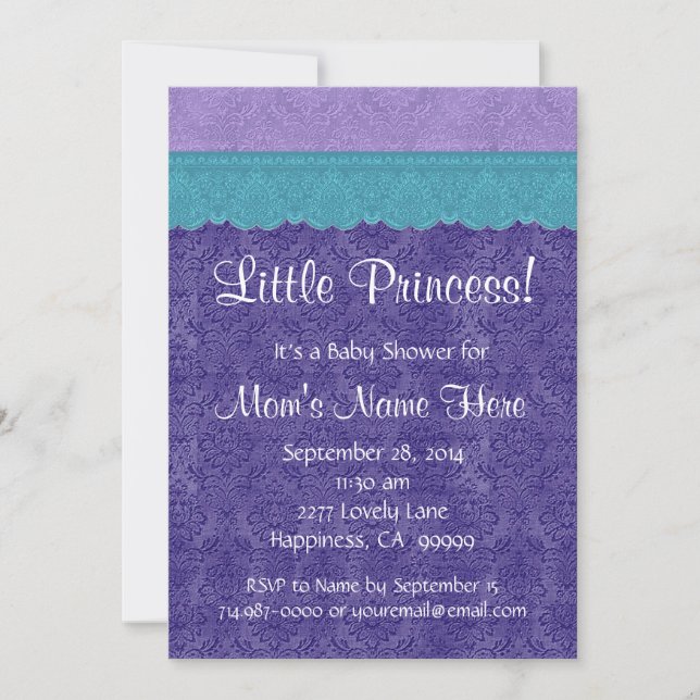 Purple Teal Little Princess Girl Baby Shower S209 Invitation (Front)