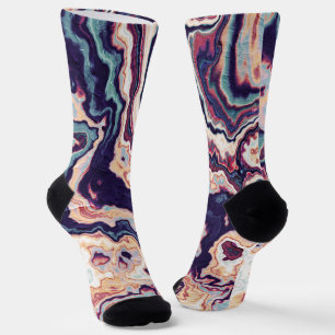 Purple Teal Marble Geode Fusion Socks