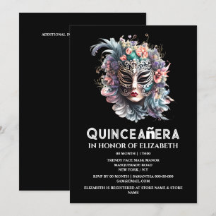 Purple teal masquerade mask quinceanera birthday invitation