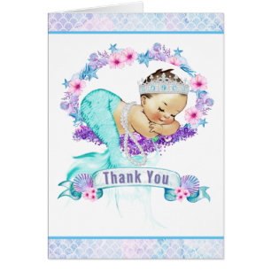 Purple Teal Mermaid Baby Shower Thank You Cards