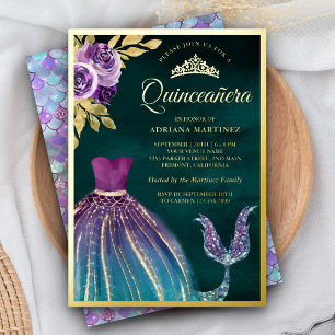 Purple Teal Mermaid Tail Dark Quinceanera Gold