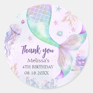 Purple Teal Mermaid Thank You Classic Round Sticker