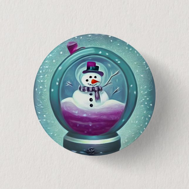 Purple Teal Painted Snow Globe 3 Cm Round Badge (Front)