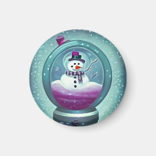 Purple Teal Painted Snow Globe Magnet