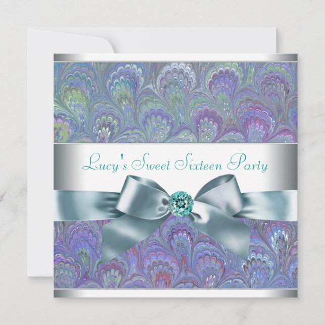 Purple Teal Peacock Paisley Birthday Party Invitation (Front)