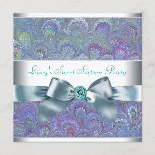 Purple Teal Peacock Paisley Birthday Party Invitation