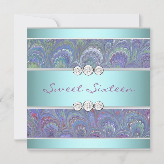 Purple Teal Peacock Paisley Sweet 16 Party Invitation (Front)