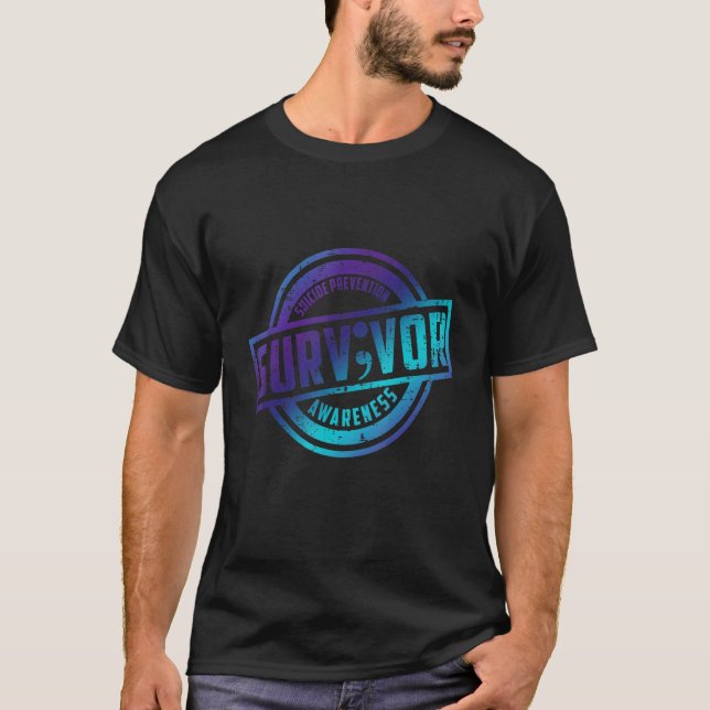 Purple & Teal Semicolon Suicide Prevention Survivo T-Shirt (Front)