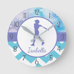 Purple Teal Softball Wall Clock