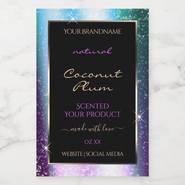 Purple Teal Sparkle Glitter Frame Product Label (Single Label)