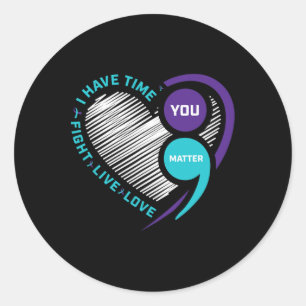 Purple Teal Suicide Awareness Semi Colon You Probl Classic Round Sticker