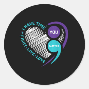 Purple Teal Suicide Awareness Shirts Semi Colon Yo Classic Round Sticker