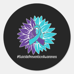 Purple Teal Sunflower Ribbon Suicide Prevention Aw Classic Round Sticker