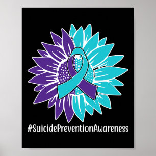 Purple Teal Sunflower Ribbon Suicide Prevention Aw Poster