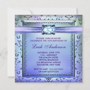 Purple Teal Sweet Sixteen Party Invitation