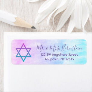 Purple Teal Tie Dye Star of David Return Address Label