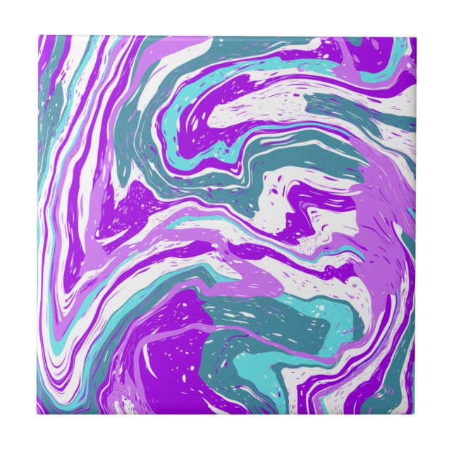 Purple, Teal, Turquoise Marble Fluid Art   Ceramic Tile (Front)