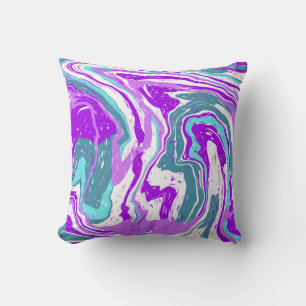 Purple, Teal, Turquoise Marble Fluid Art Cushion