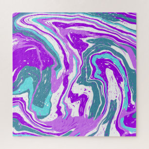 Purple, Teal, Turquoise Marble Fluid Art   Jigsaw Puzzle