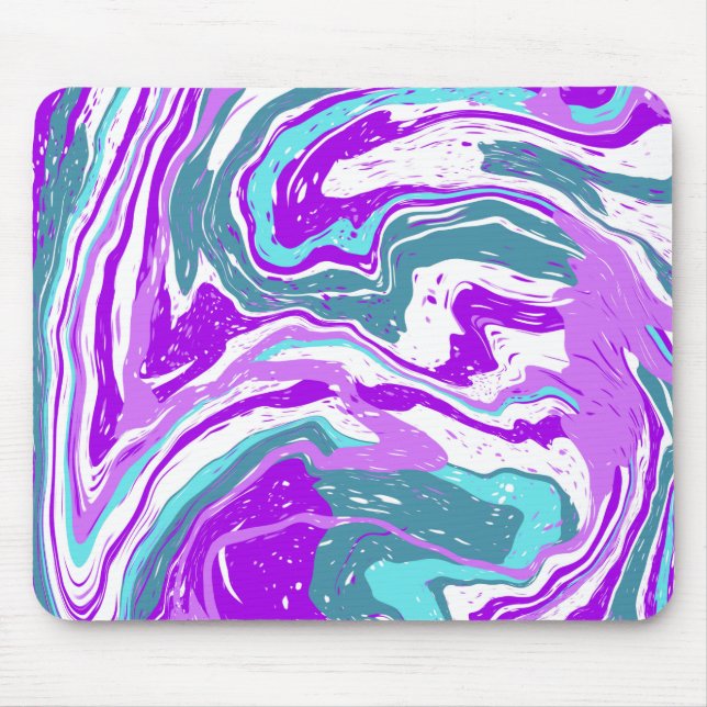 Purple, Teal, Turquoise Marble Fluid Art   Mouse Pad (Front)