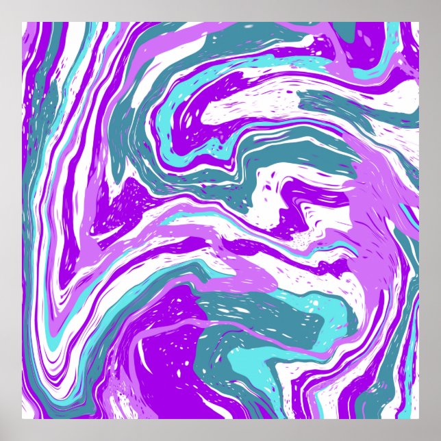 Purple, Teal, Turquoise Marble Fluid Art   Poster (Front)
