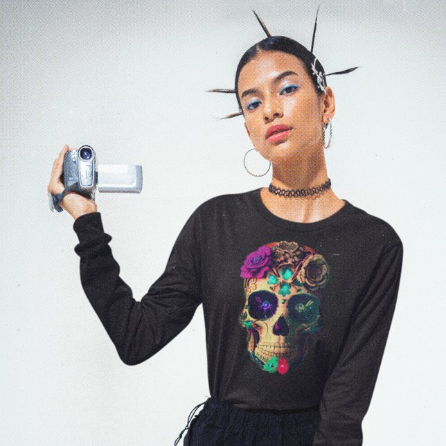 Purple & Teal Women's Mexican Candy Sugar Skull T-Shirt (Creator Uploaded)