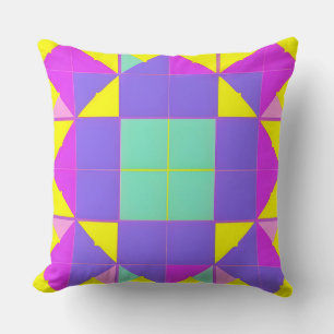 Purple Teal Yellow Geometric Abstract Colourful Cushion