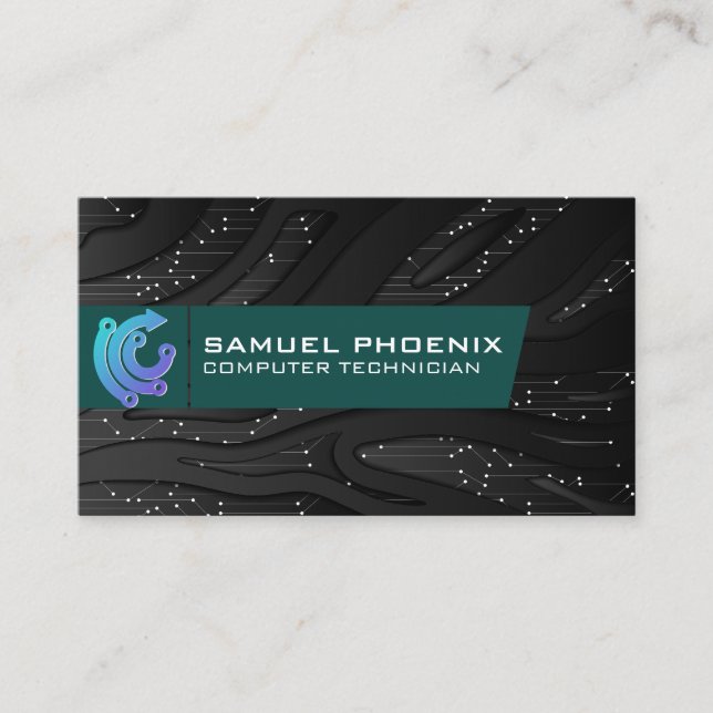Purple Tech Logo | Technology Background Business Card (Front)