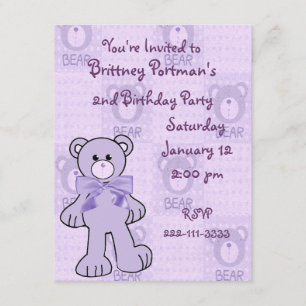 Purple Teddy Bear Birthday Invitation