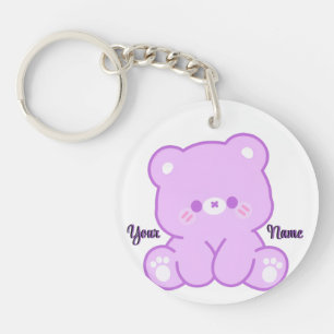 Purple Teddy Bear Cute Kawaii Custom Key Ring