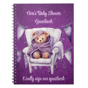 Purple Teddy Bear Girl Baby Shower Guestbook Notebook