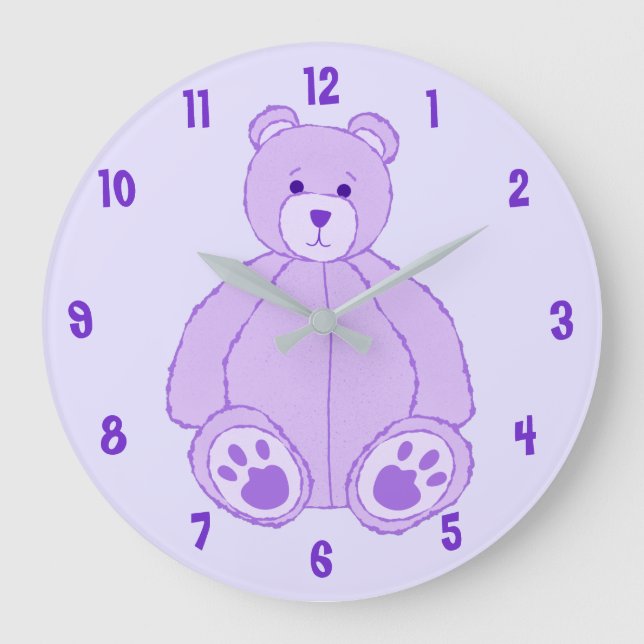 Purple Teddy Bear Large Clock (Front)