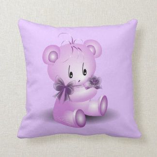 Purple Teddy Bear With Rose Cushion