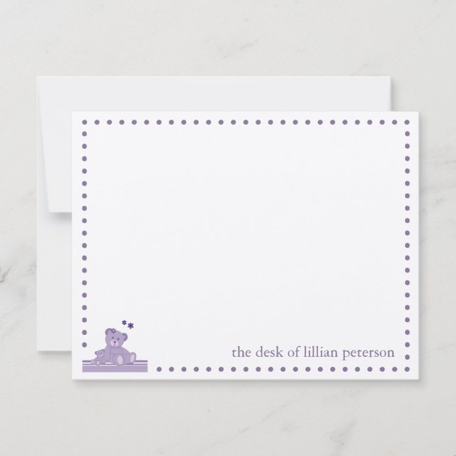 Purple Teddy Bears Personalised Note Card (Front)